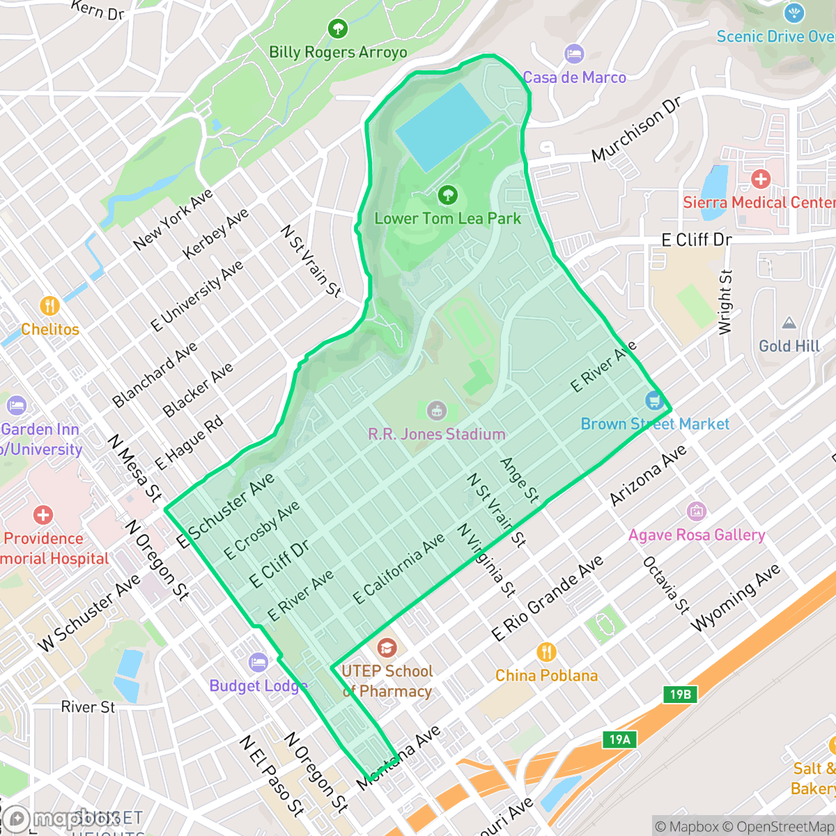 Map showing the location of El Paso High, El Paso, TX