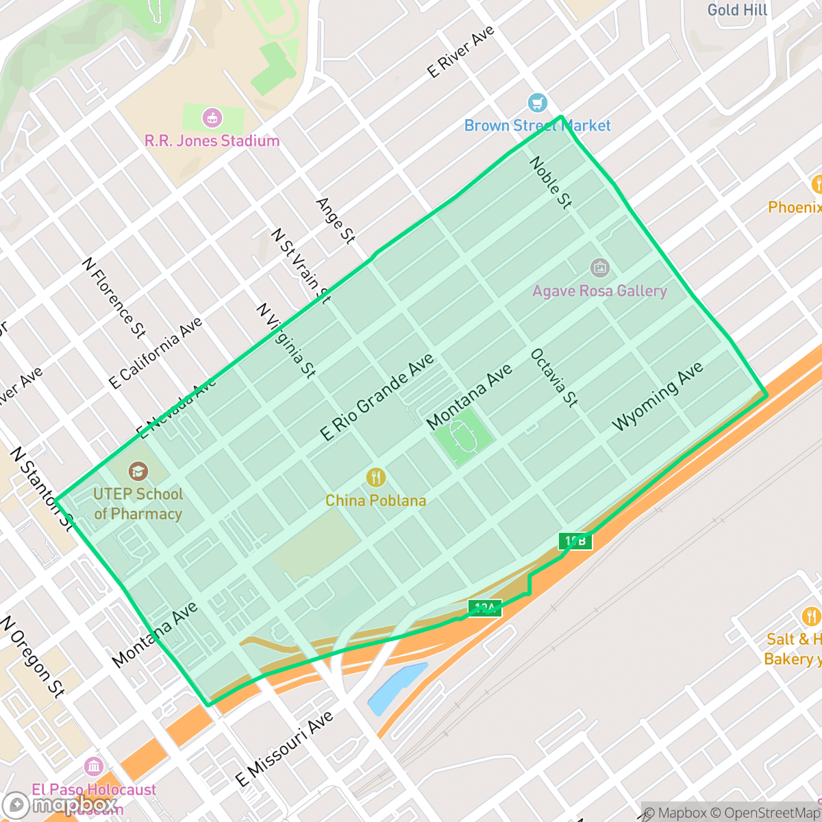 Map showing the location of Houston Park, El Paso, TX