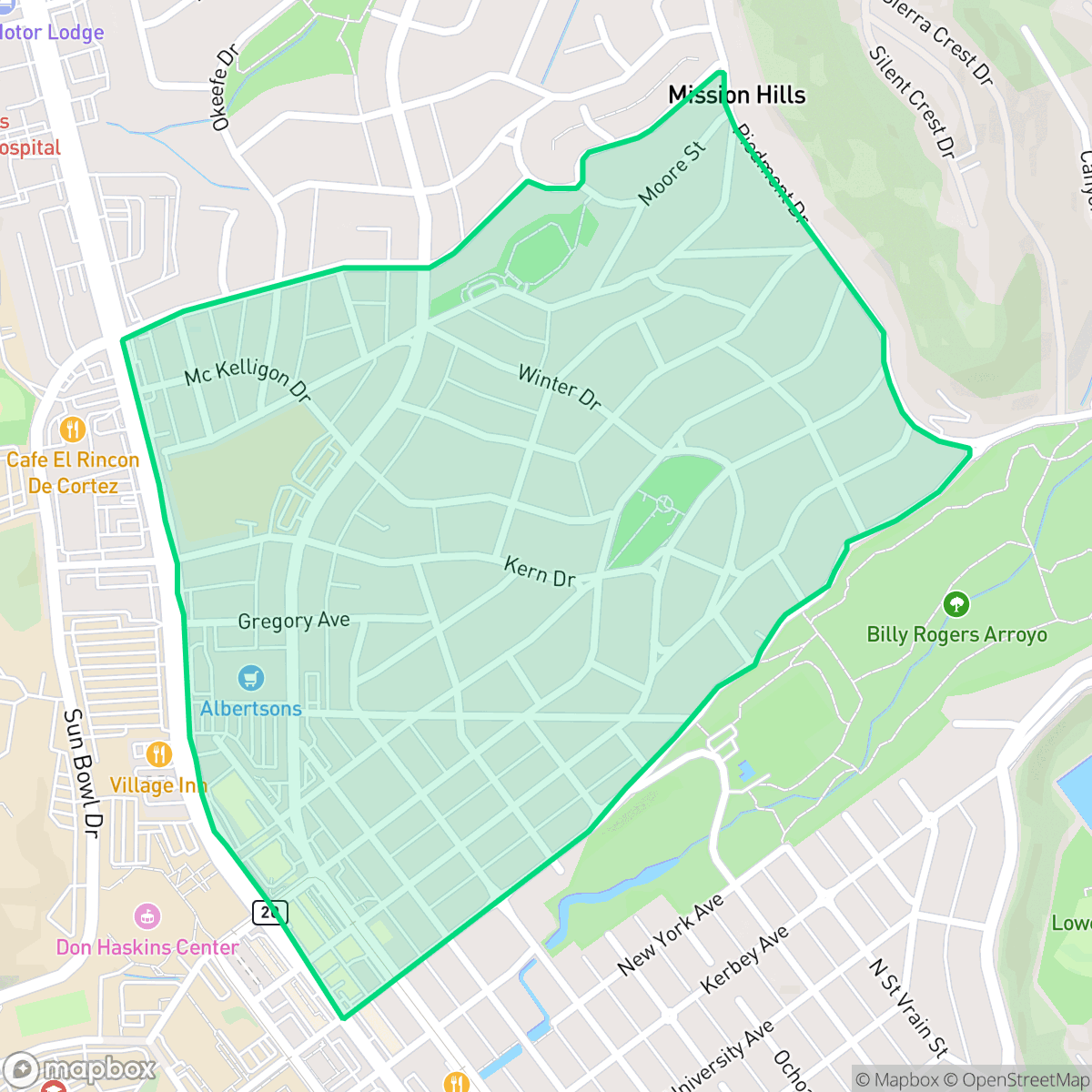 Map showing the location of Kern Place, El Paso, TX