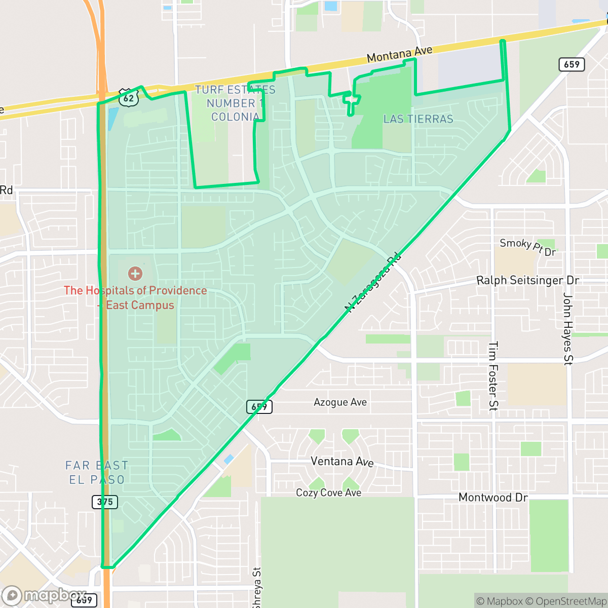 Map showing the location of Las Tierras, El Paso, TX