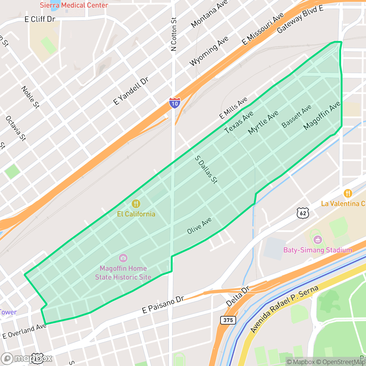 Map showing the location of Magoffin, El Paso, TX
