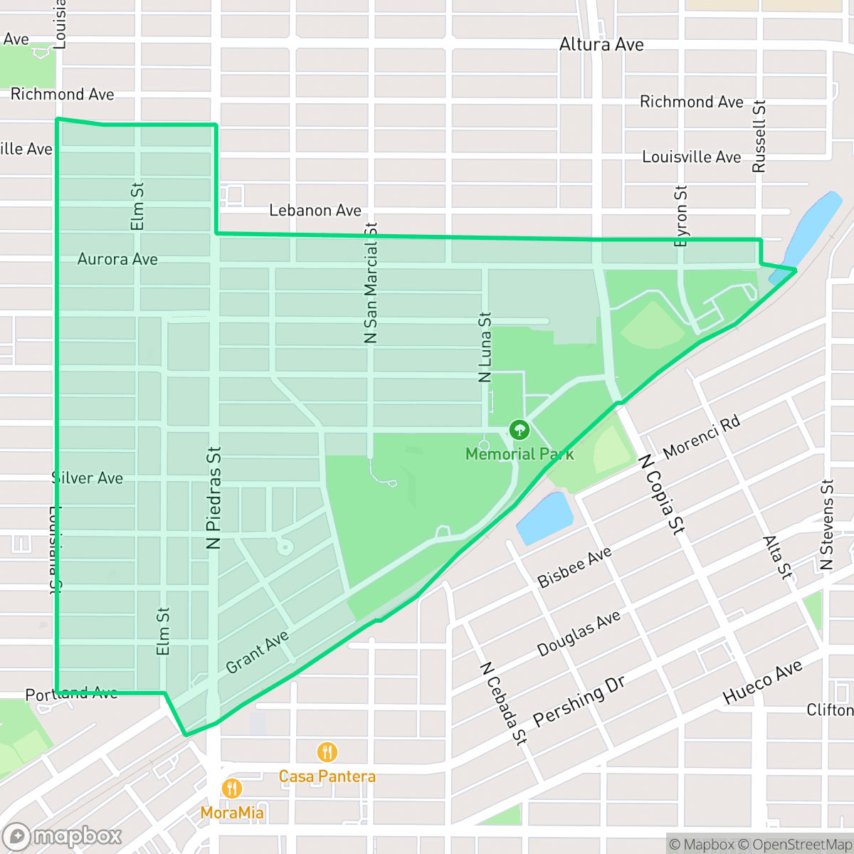 Map showing the location of Manhattan Heights, El Paso, TX