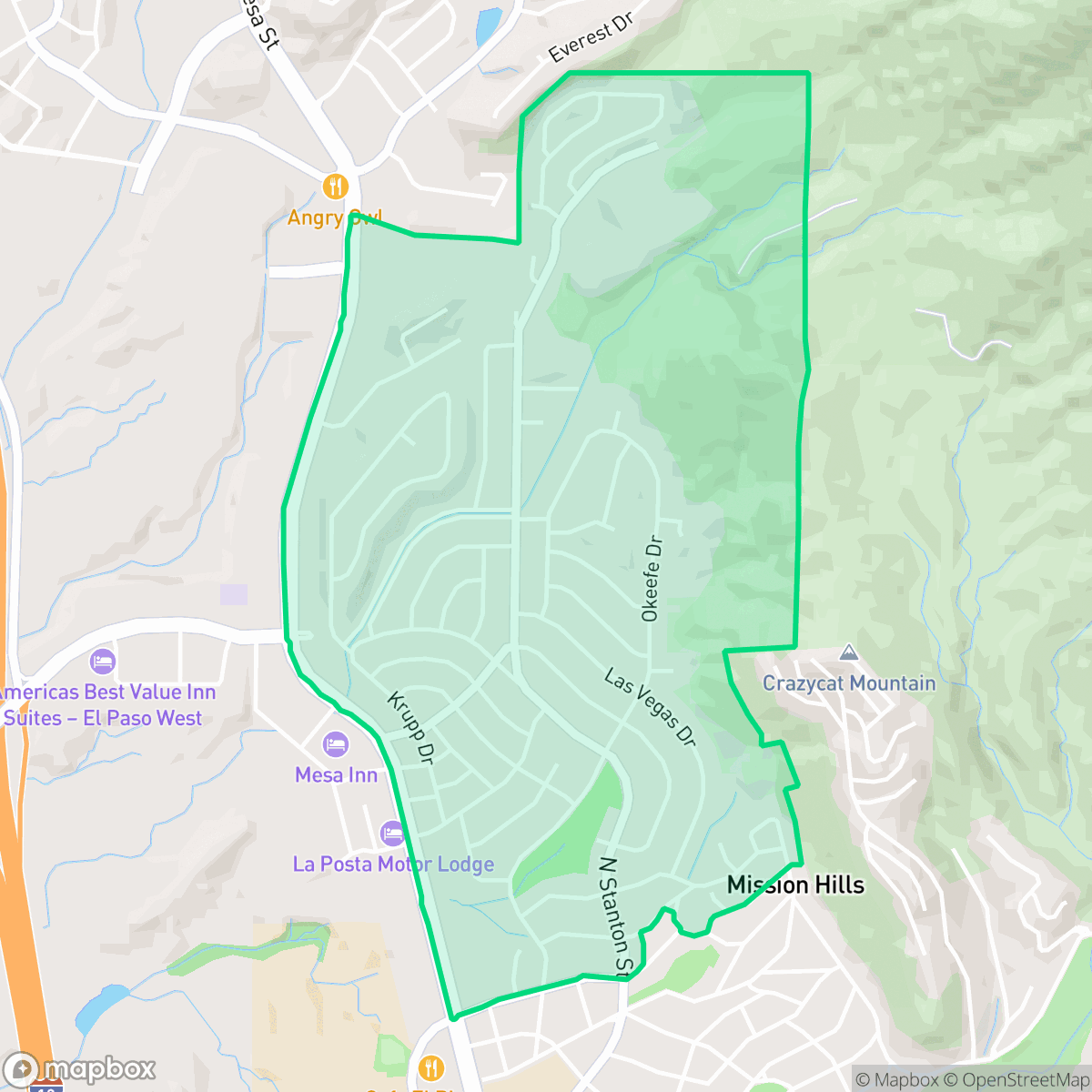 Map showing the location of Mission Hills, El Paso, TX