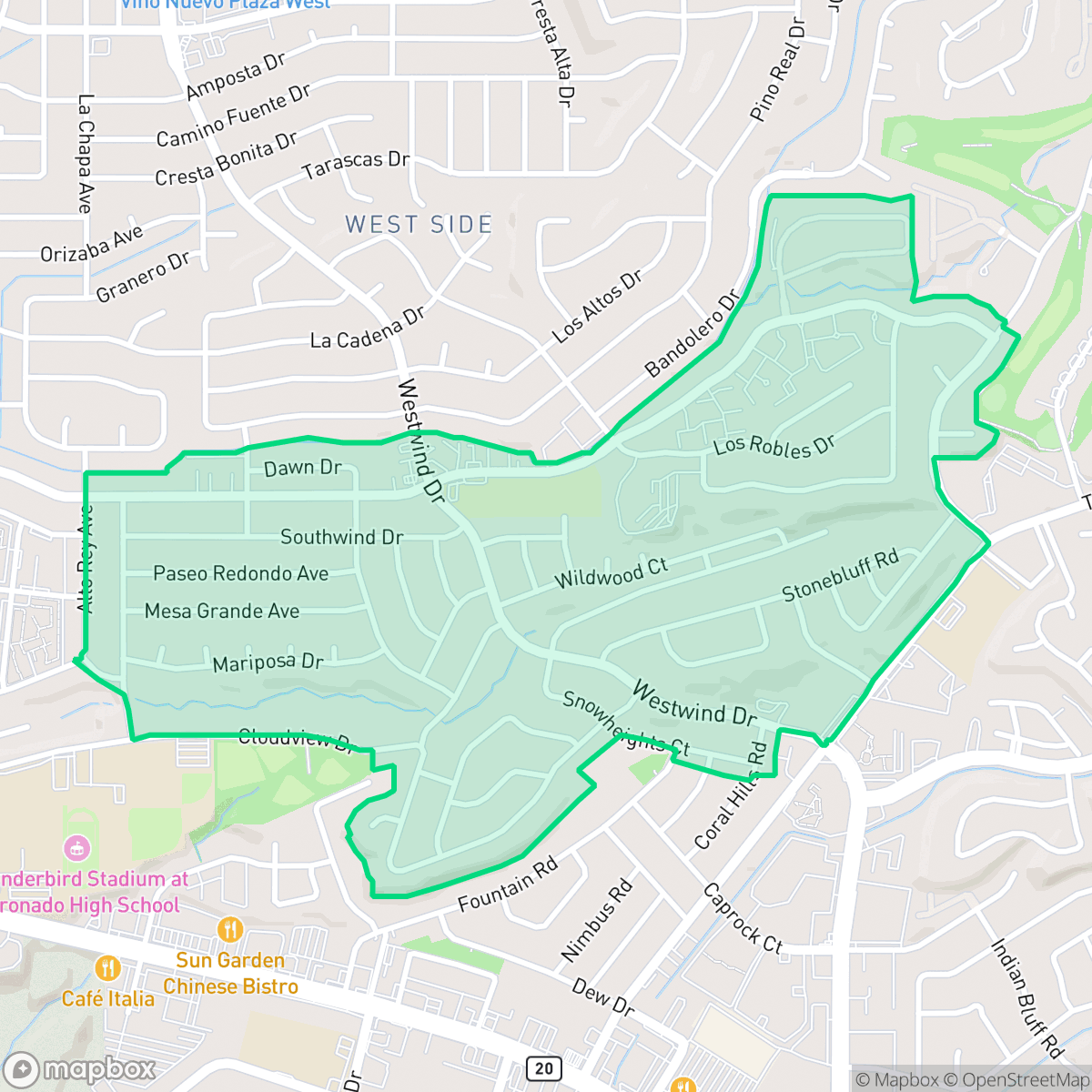 Map showing the location of Mountain Arroyos, El Paso, TX