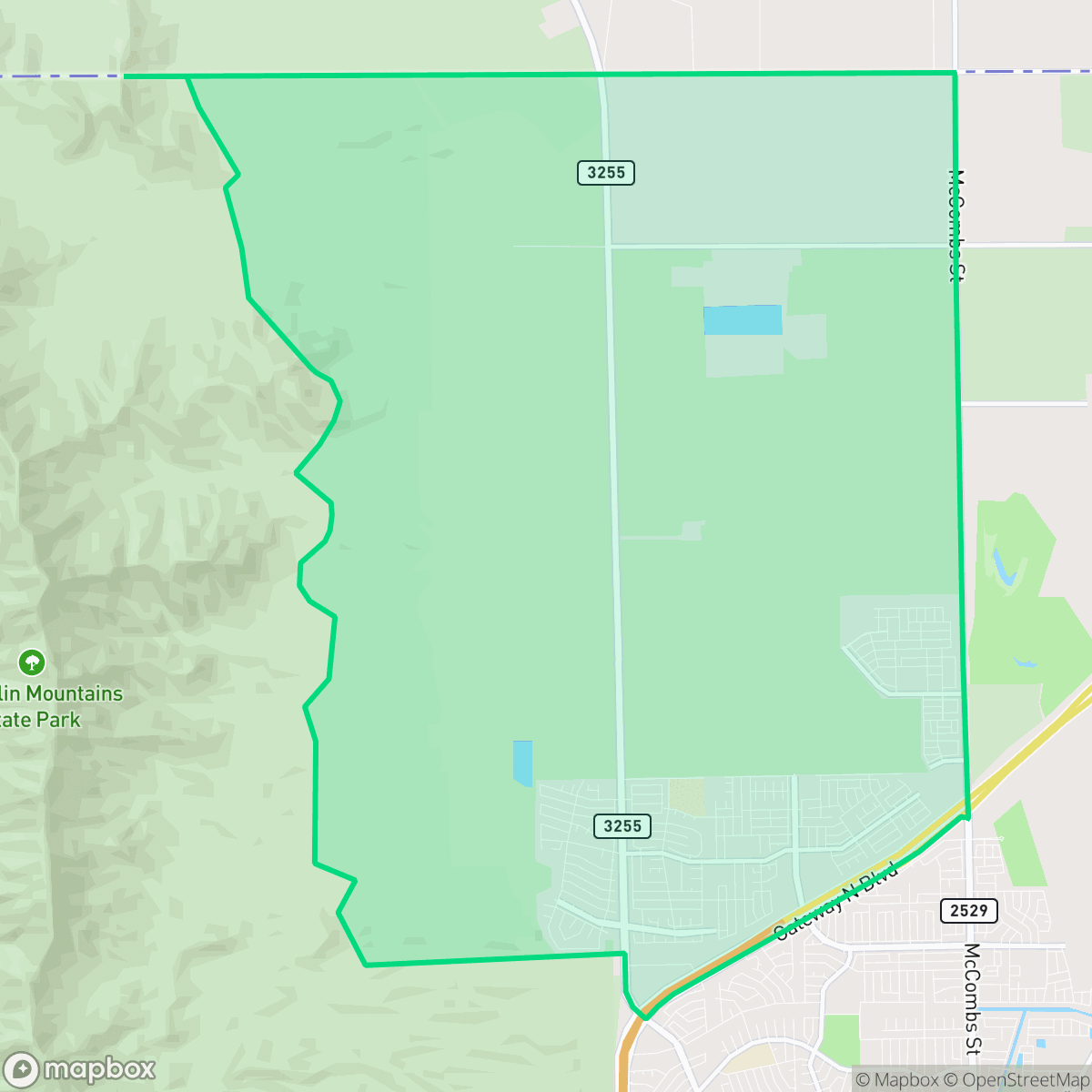 Map showing the location of North Hills, El Paso, TX