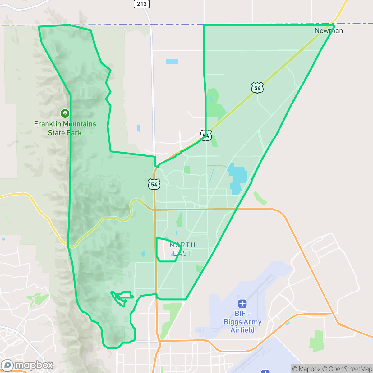 Map showing the location of Northeast, El Paso, TX