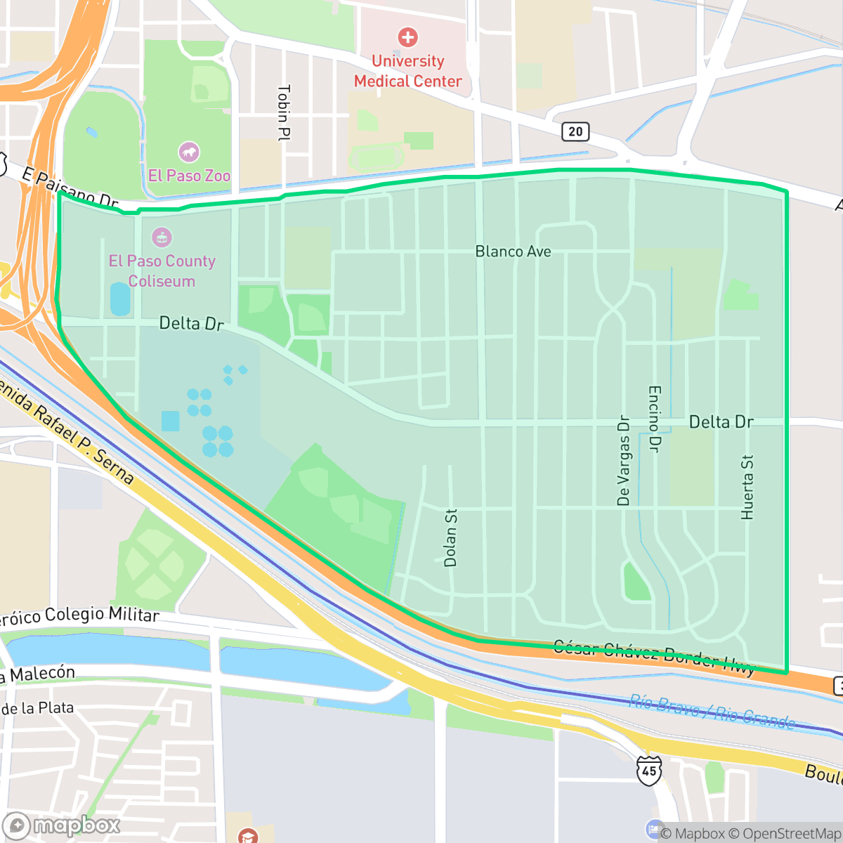 Map showing the location of Pasadena, El Paso, TX