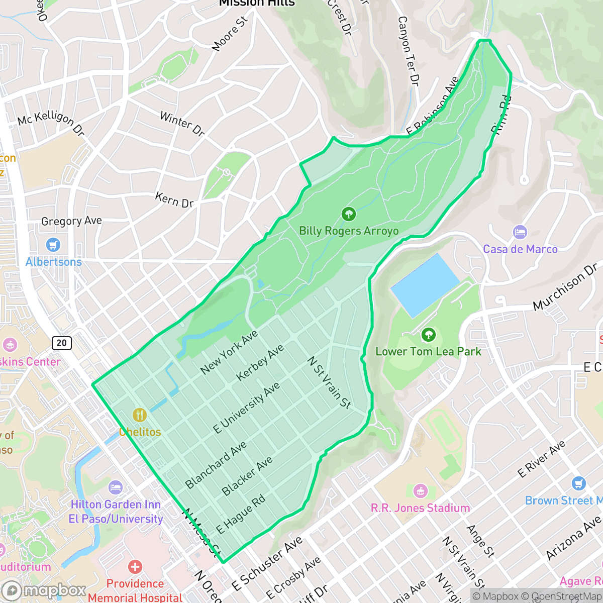 Map showing the location of Rim Area, El Paso, TX