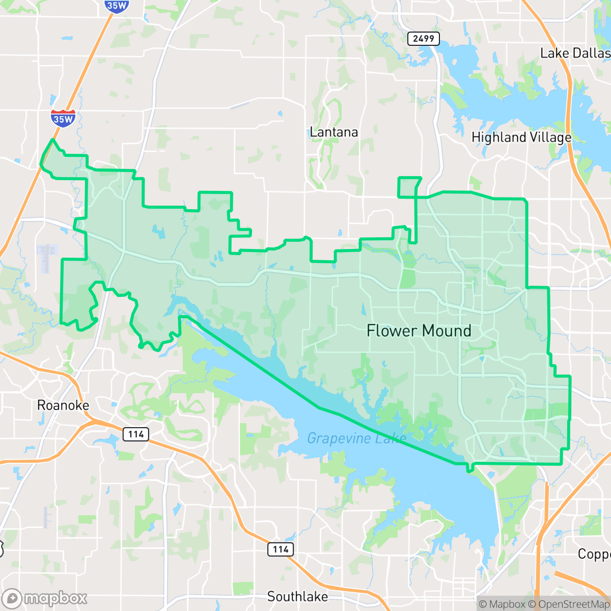 Map showing the location of Flower Mound, TX — coverage area