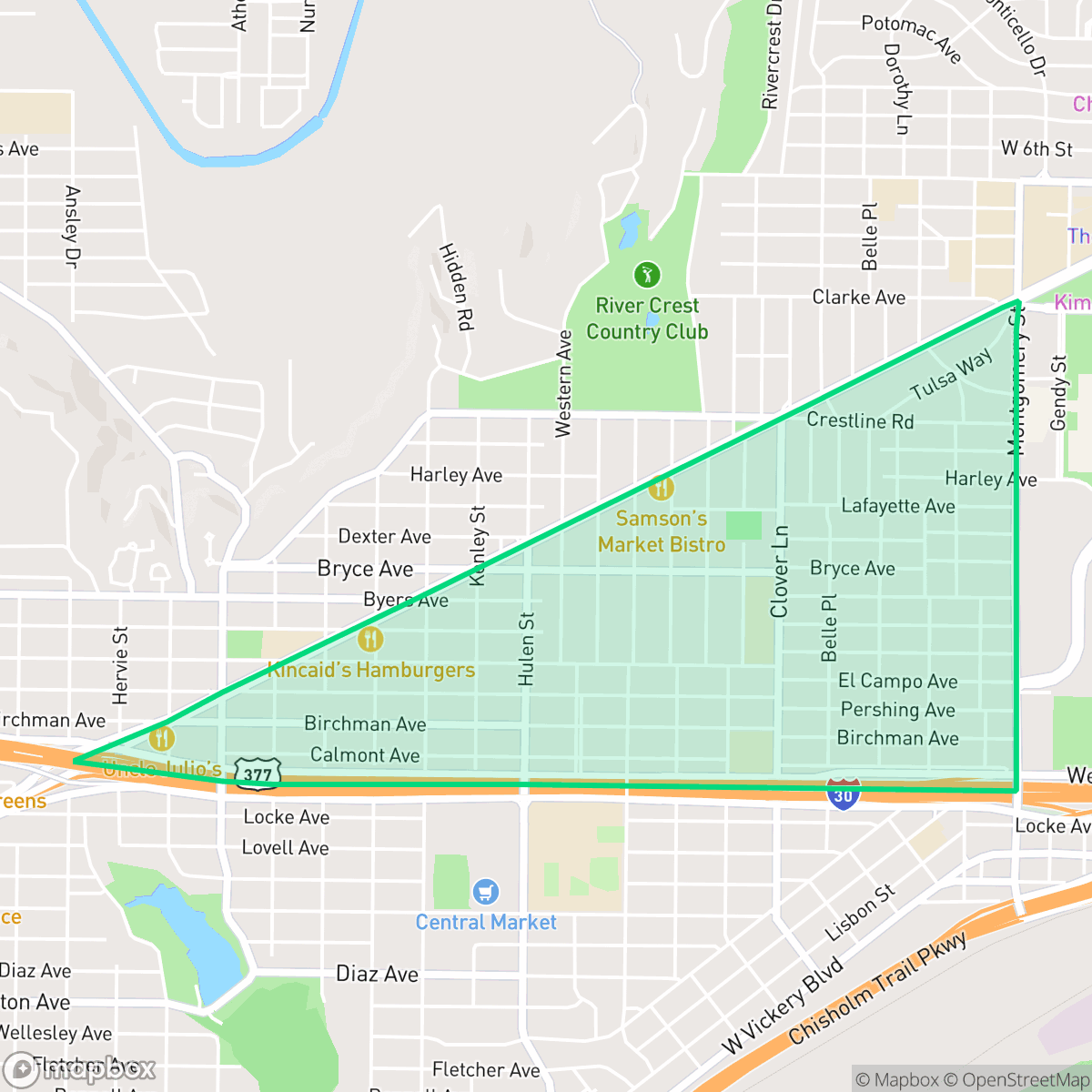 Map showing the location of Arlington Heights, Fort Worth, TX