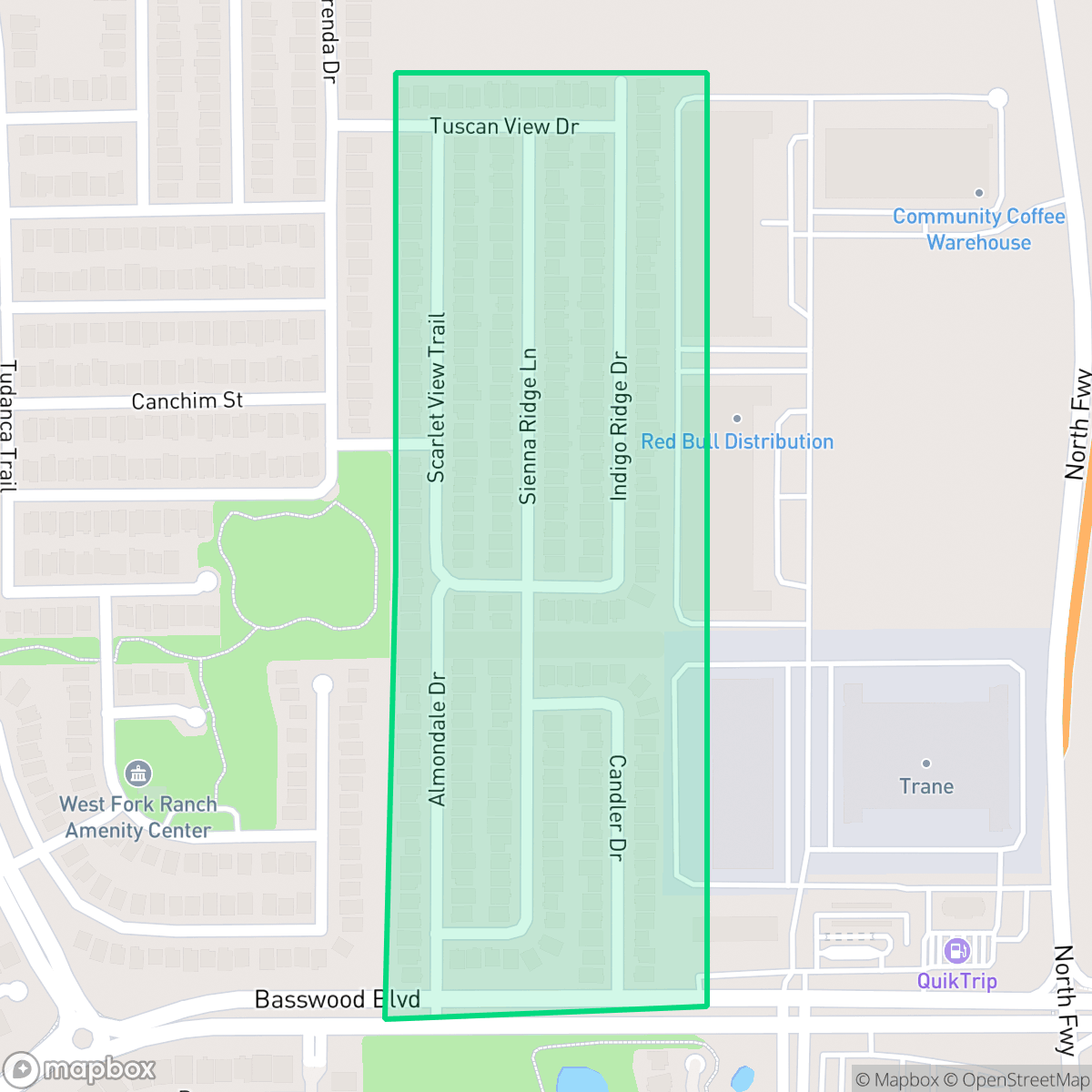 Map showing the location of Basswood Village, Fort Worth, TX