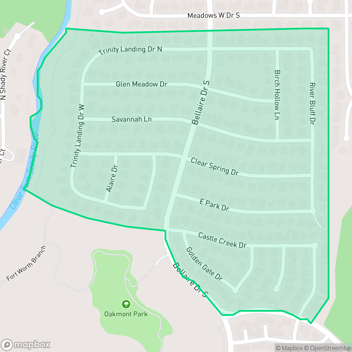 Map showing the location of Bellaire Park North, Fort Worth, TX