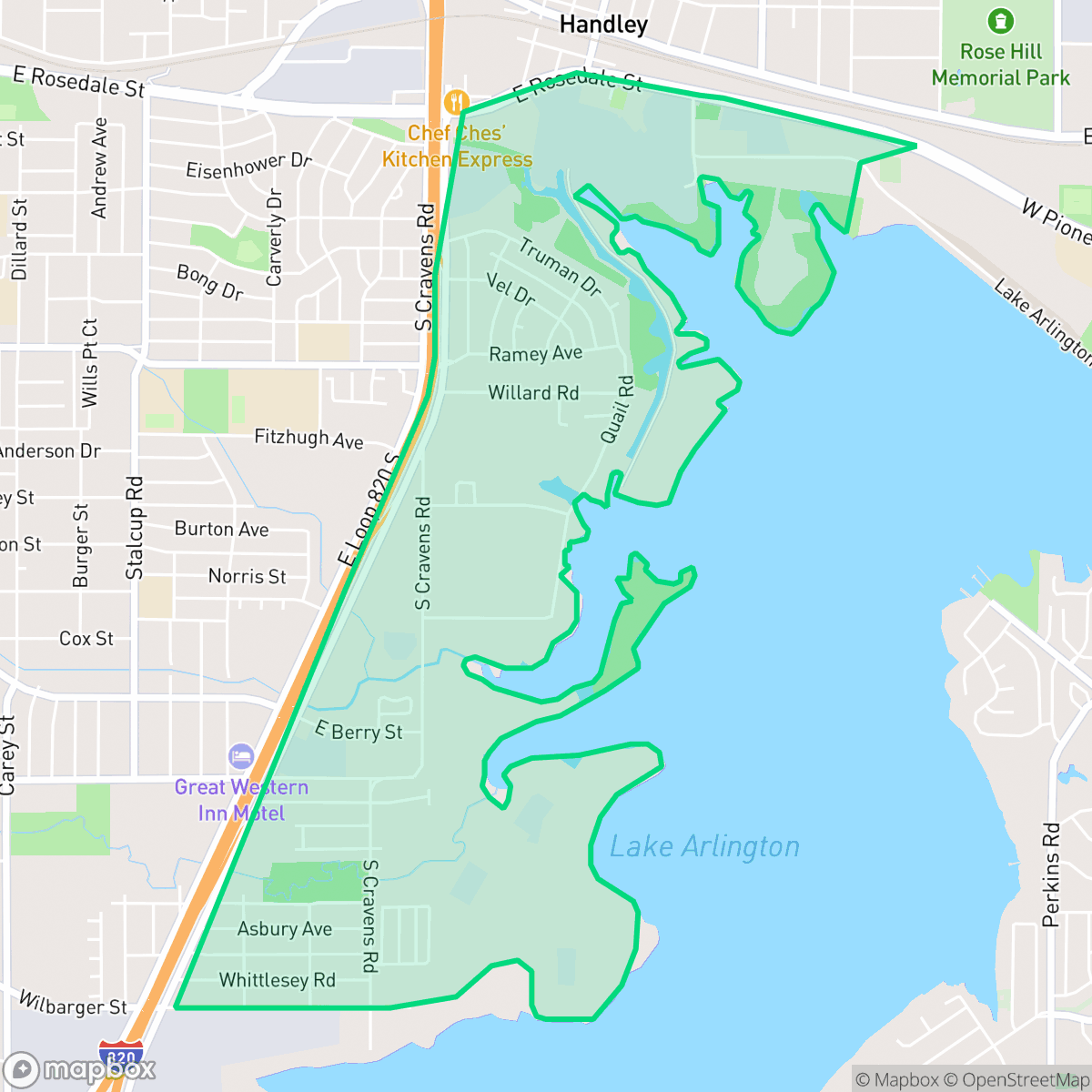 Map showing the location of Carver Heights East, Fort Worth, TX