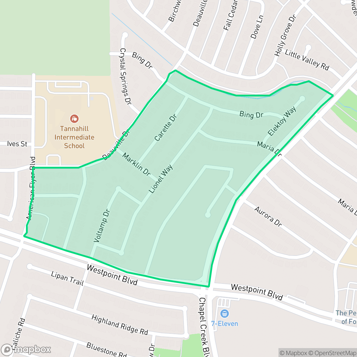 Map showing the location of Central Chapel Creek, Fort Worth, TX