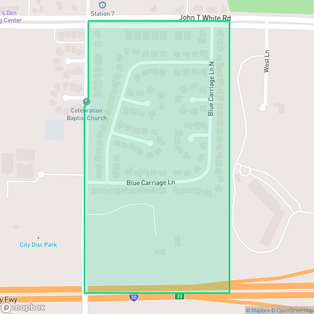 Map showing the location of Cobblestone, Fort Worth, TX