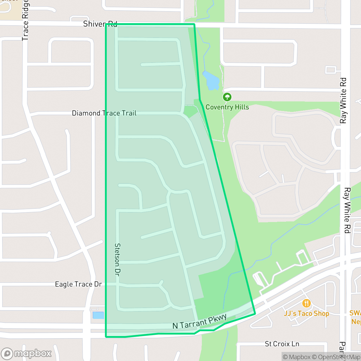 Map showing the location of Coventry Hills, Fort Worth, TX