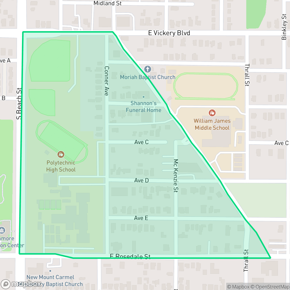 Map showing the location of El Poly Pyramid, Fort Worth, TX