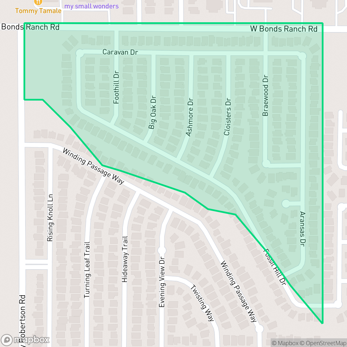 Map showing the location of Fossil Hill Estates, Fort Worth, TX