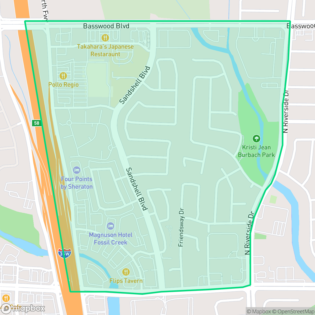 Map showing the location of Fossil Park, Fort Worth, TX