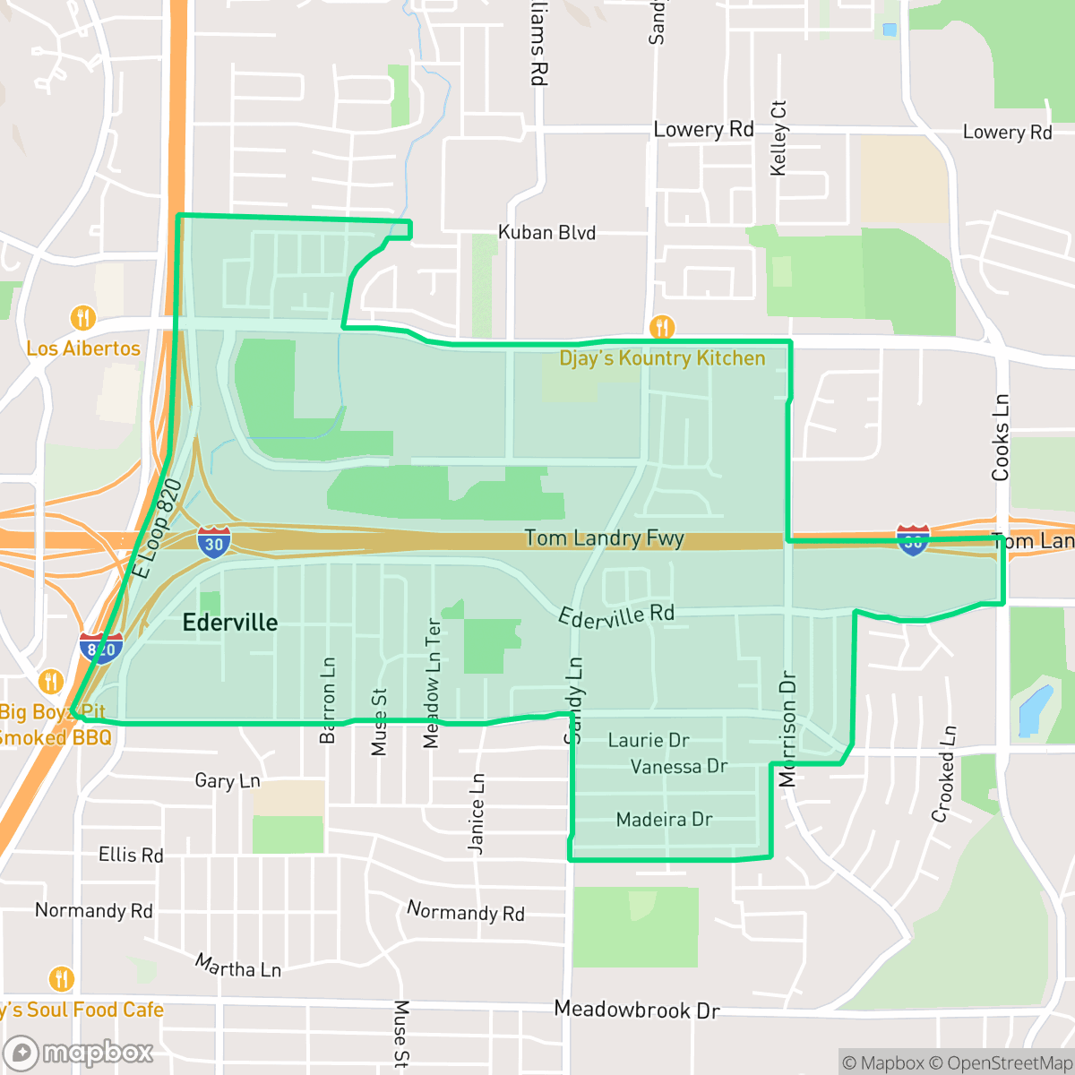 Map showing the location of Harmony, Fort Worth, TX