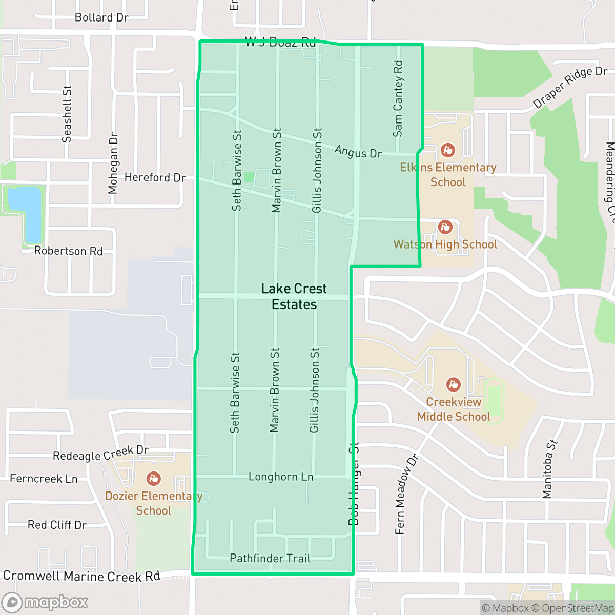 Map showing the location of Lake Crest, Fort Worth, TX