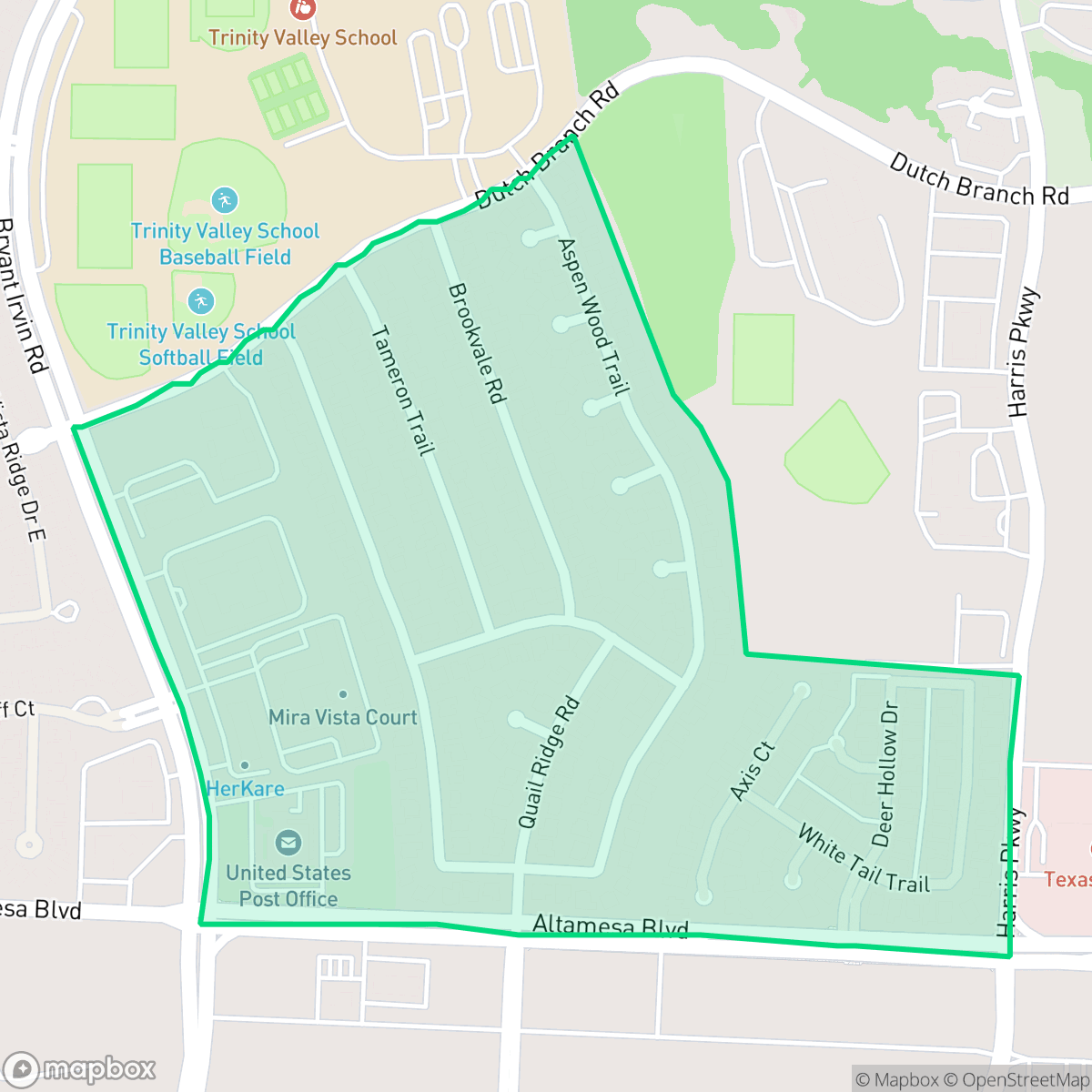 Map showing the location of Quail Ridge, Fort Worth, TX