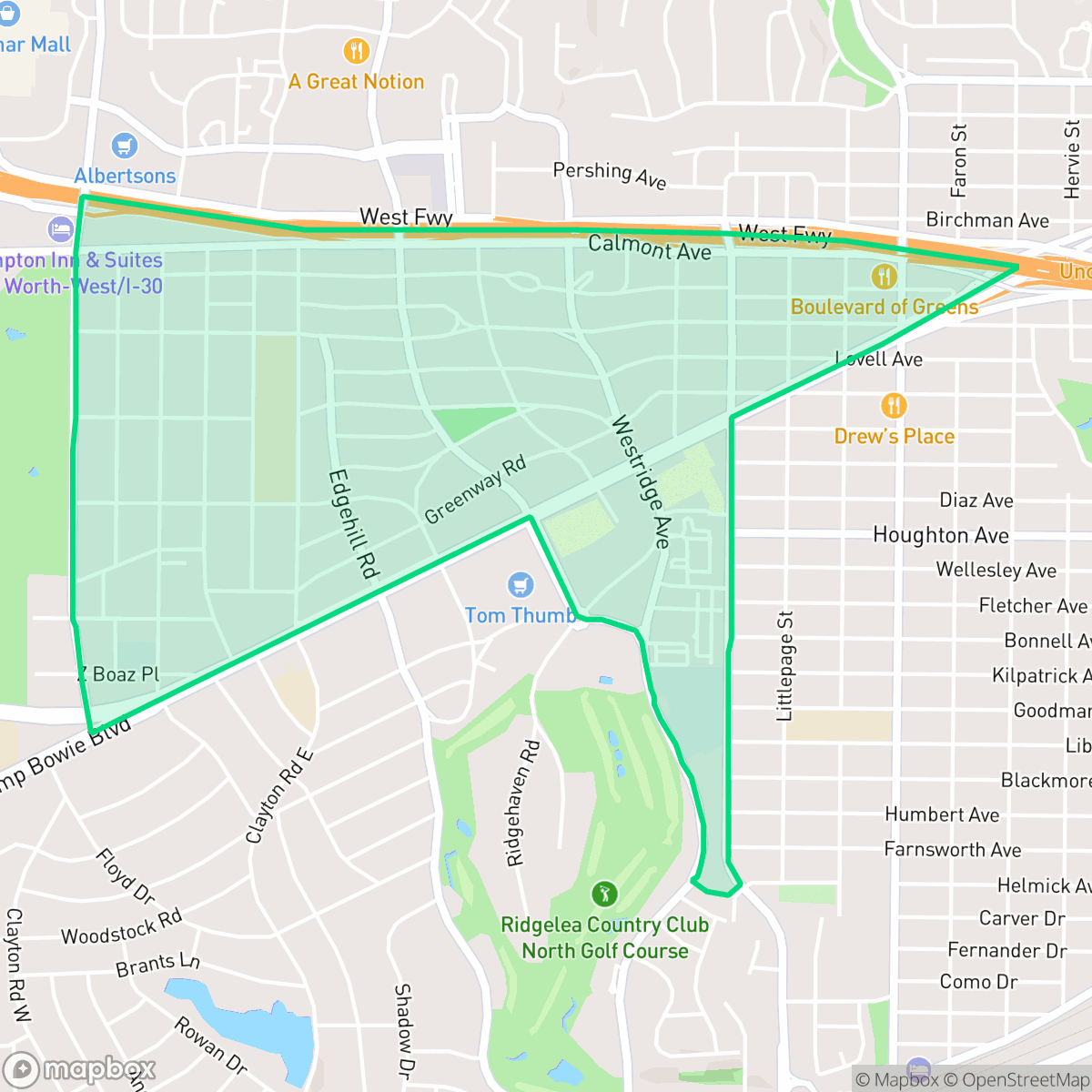 Map showing the location of Ridglea North, Fort Worth, TX