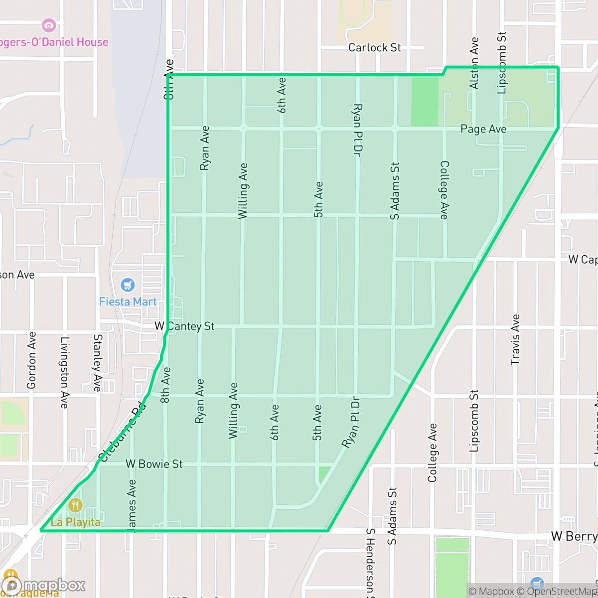 Map showing the location of Ryan Place, Fort Worth, TX