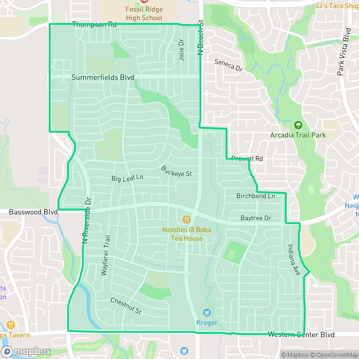Map showing the location of Summerfields, Fort Worth, TX