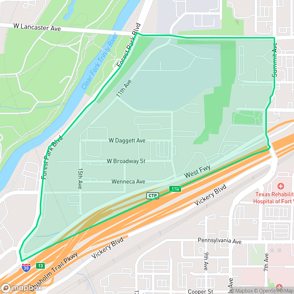 Map showing the location of Sunset Terrace, Fort Worth, TX