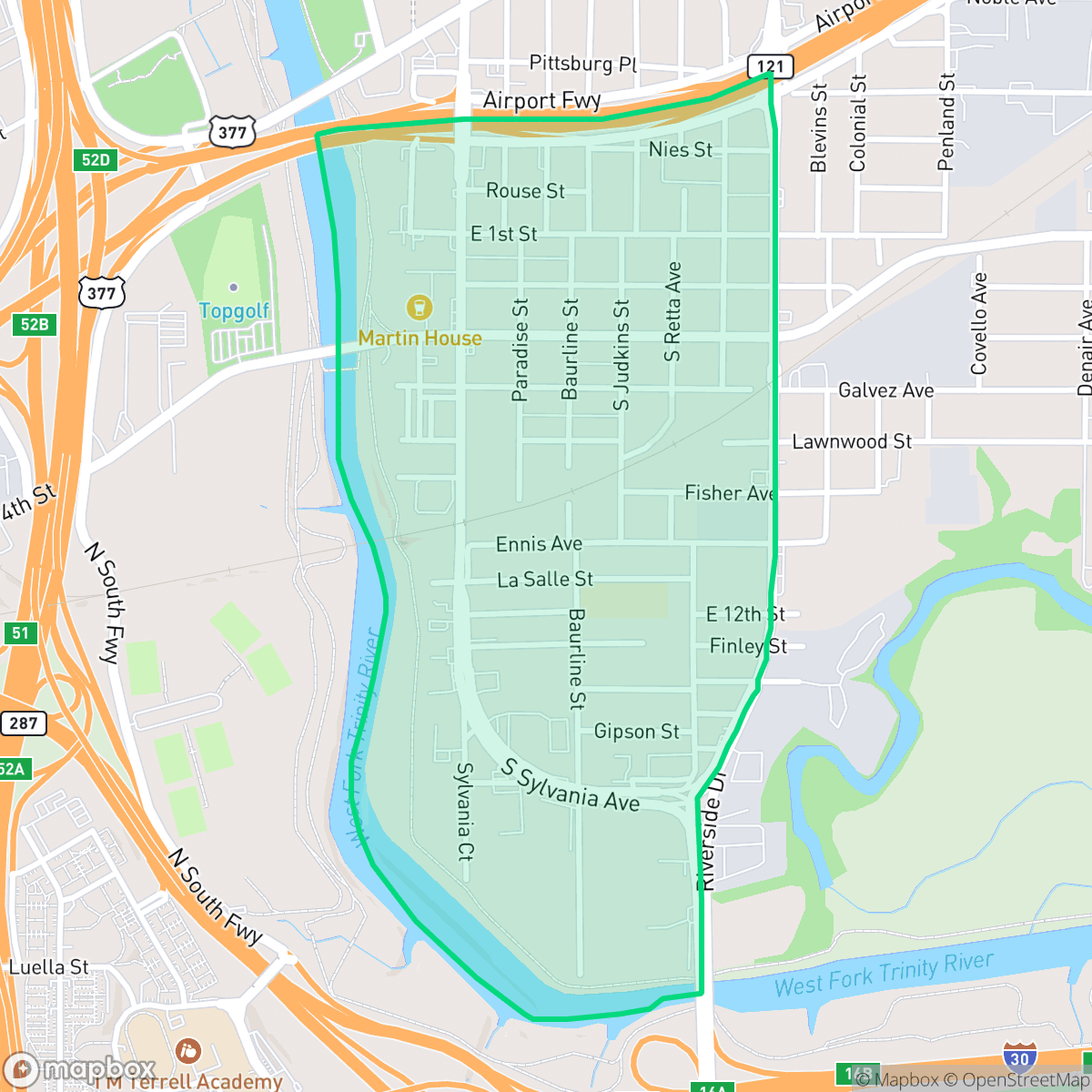 Map showing the location of United Riverside, Fort Worth, TX
