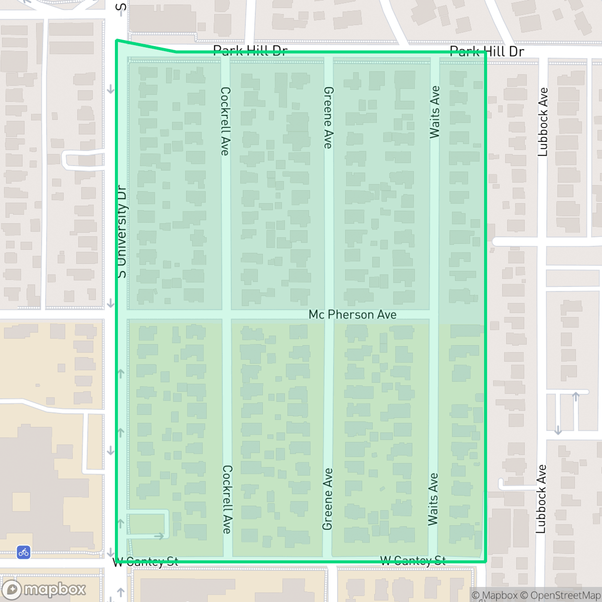 Map showing the location of University Place, Fort Worth, TX