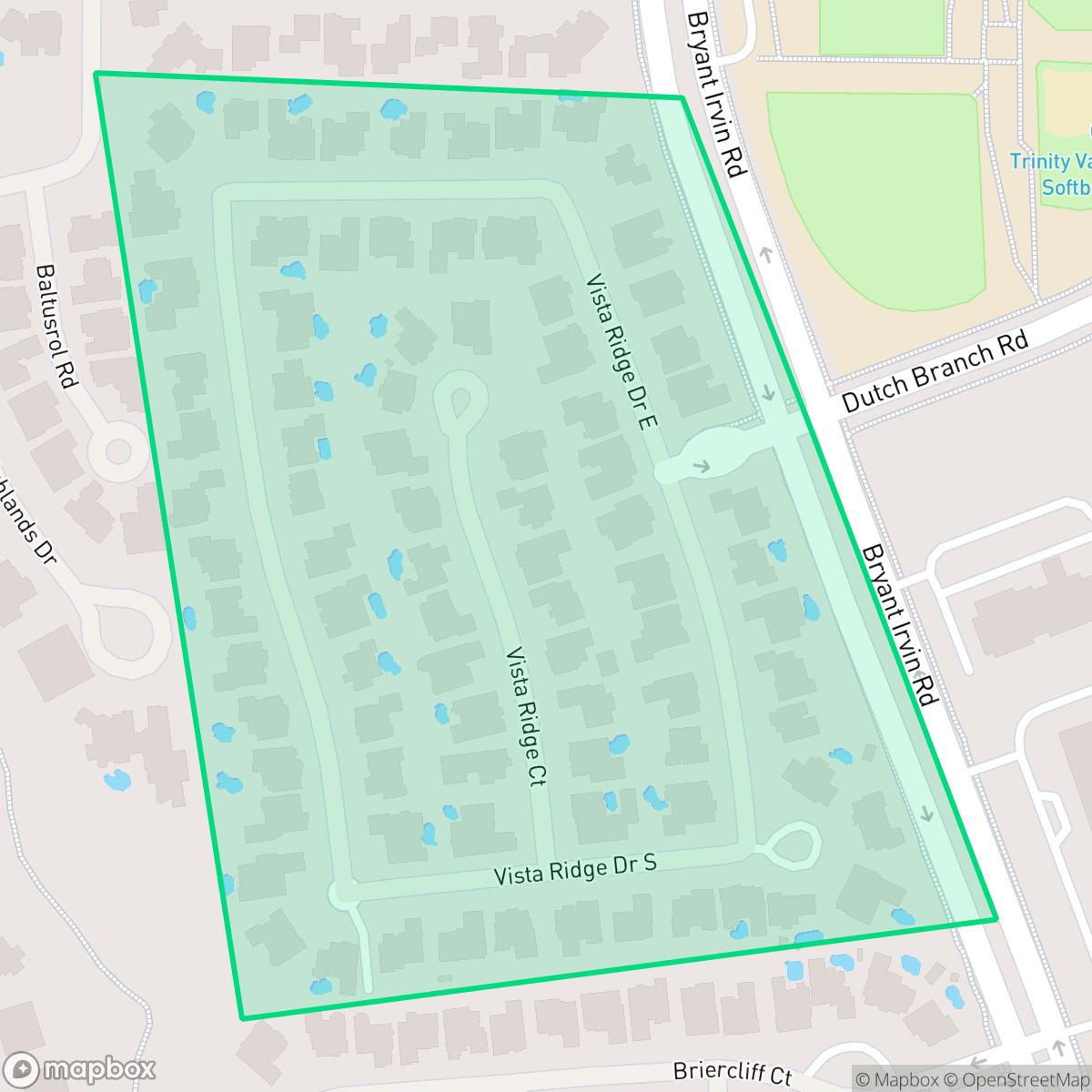Map showing the location of Vista Ridge, Fort Worth, TX