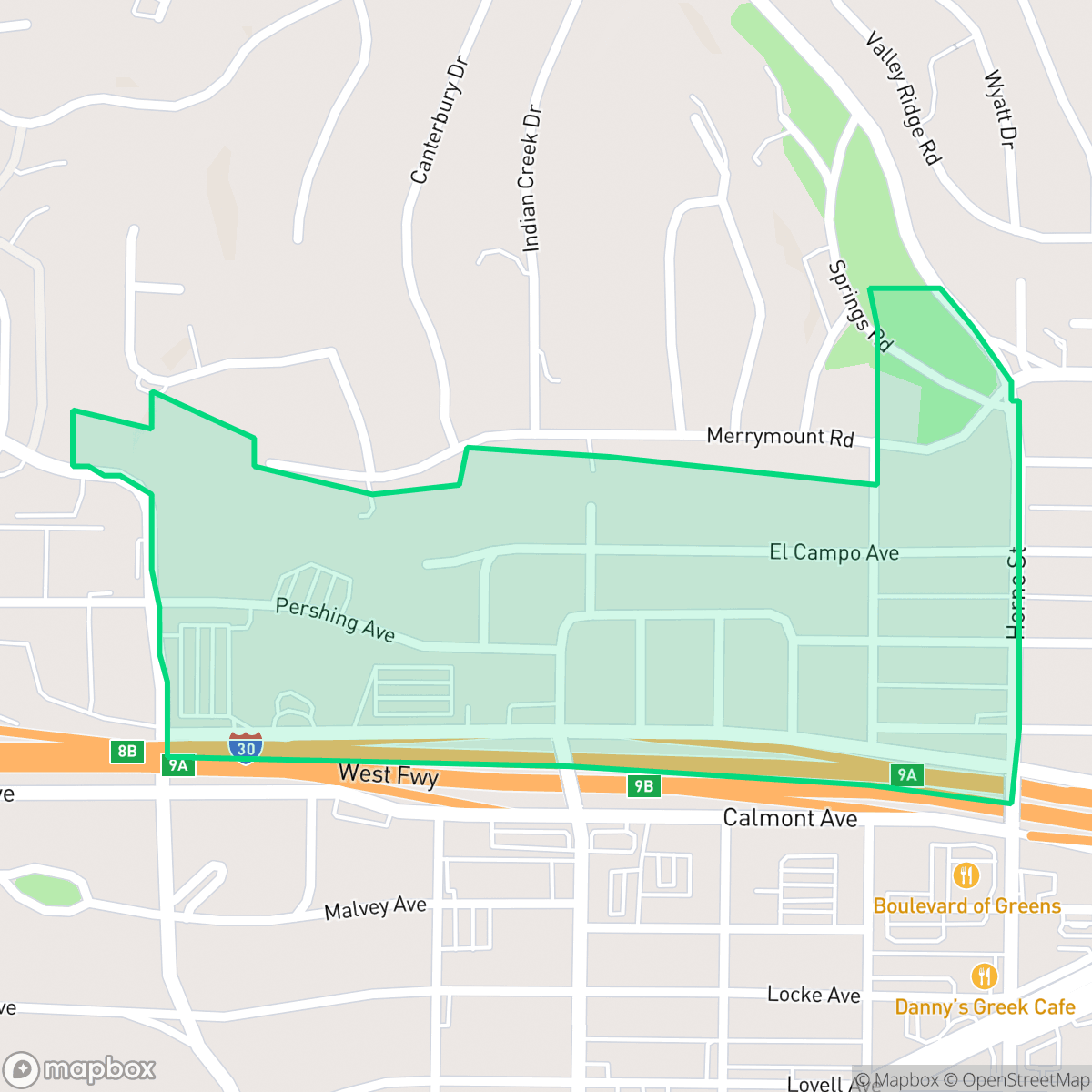 Map showing the location of Westridge Area, Fort Worth, TX