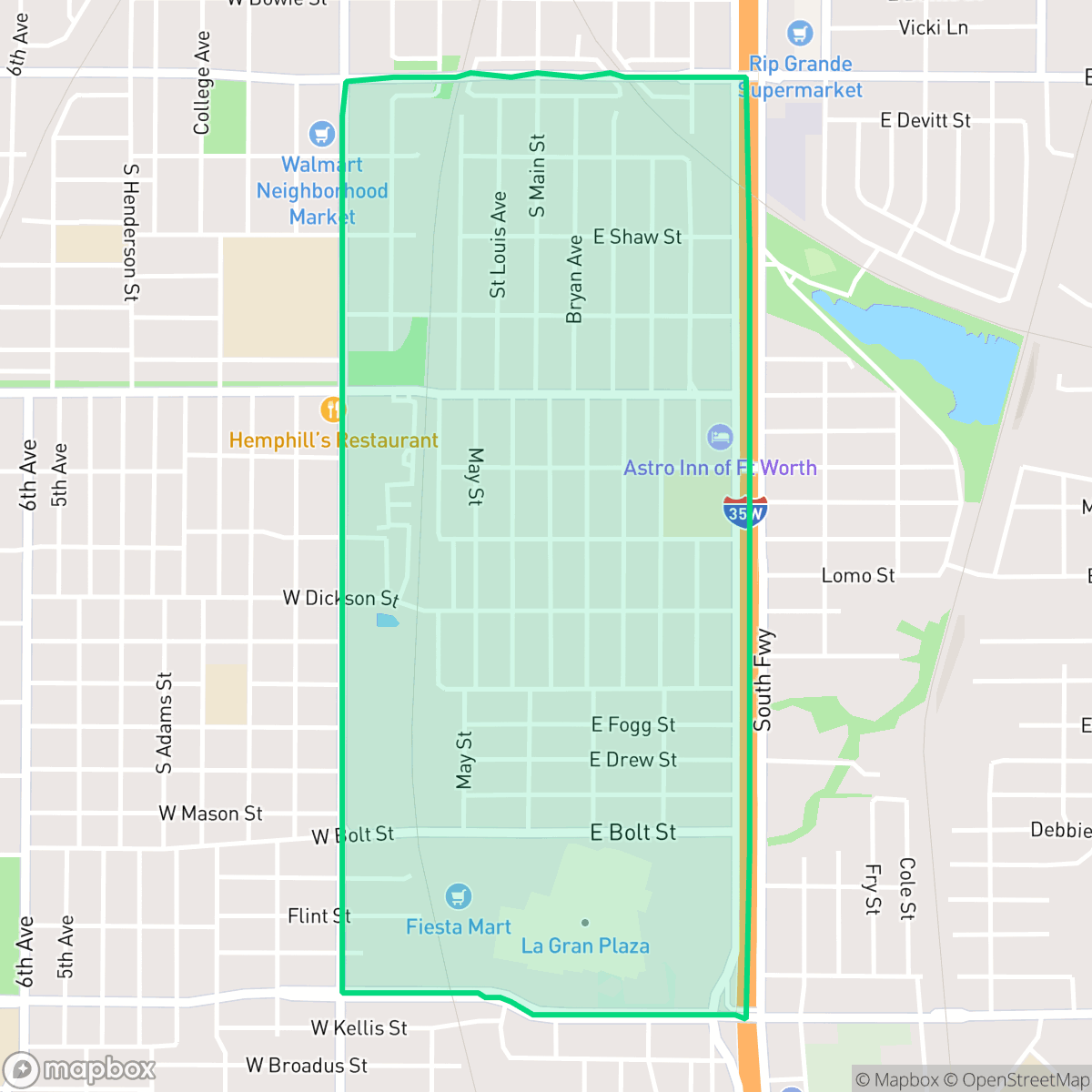Map showing the location of Worth Heights, Fort Worth, TX