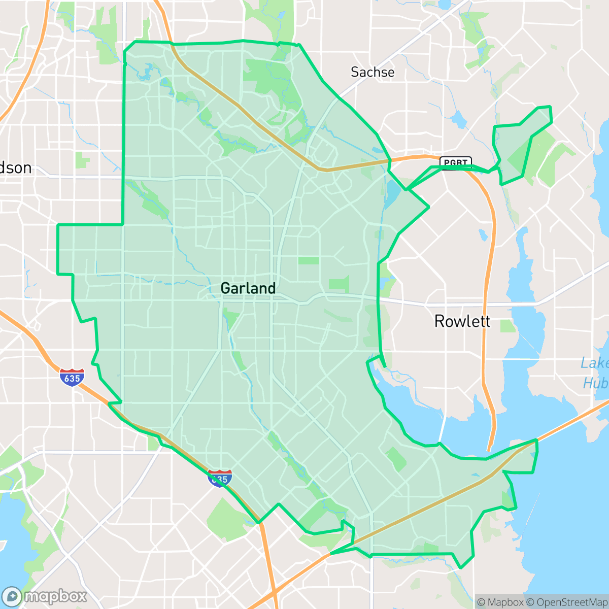 Map showing the location of Garland, TX — coverage area
