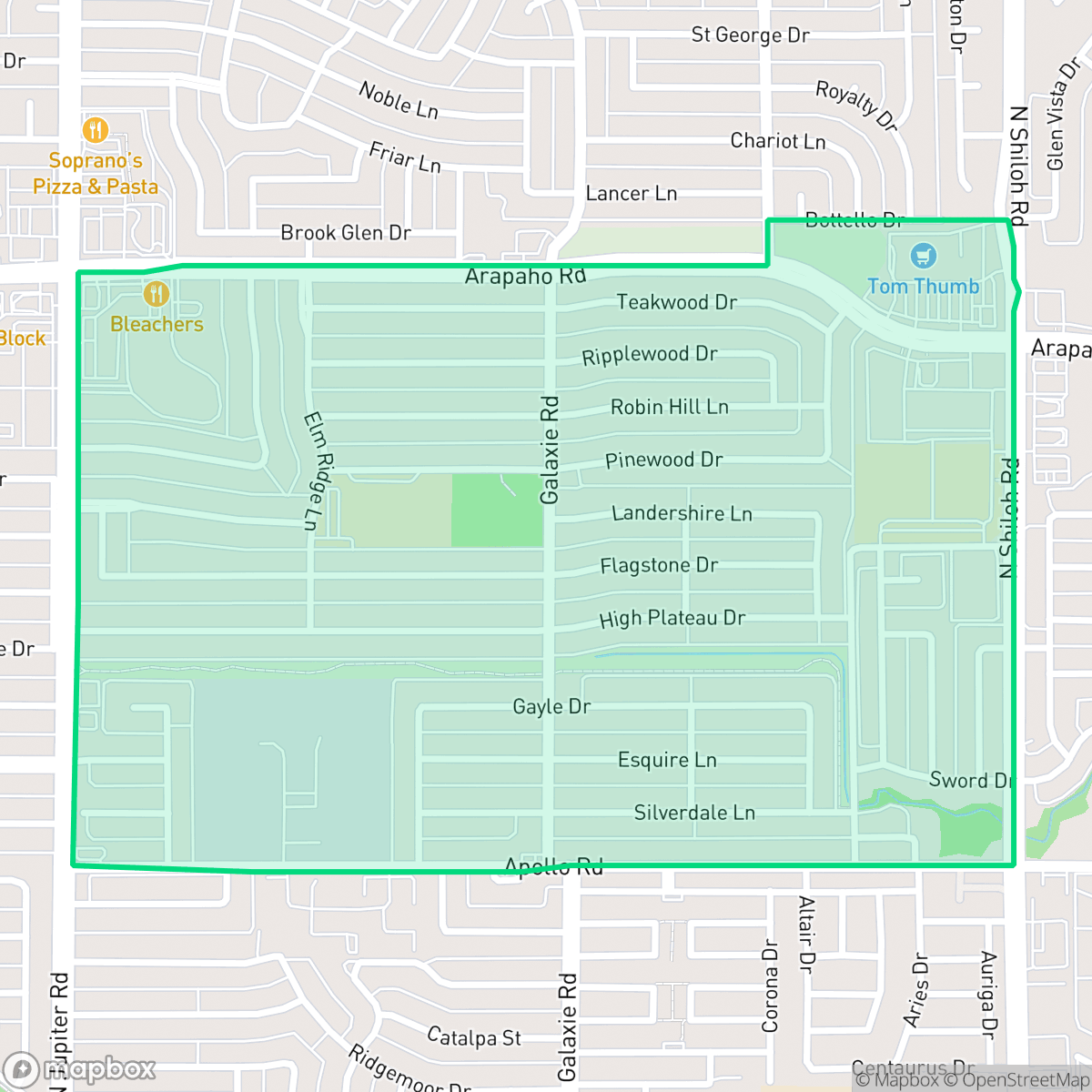 Map showing the location of Apollo Arapaho & Camelot, Garland, TX