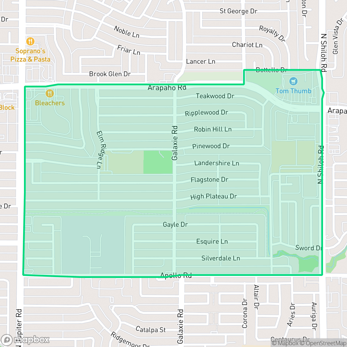 Map showing the location of Apollo Arapaho & Camelot, Garland, TX