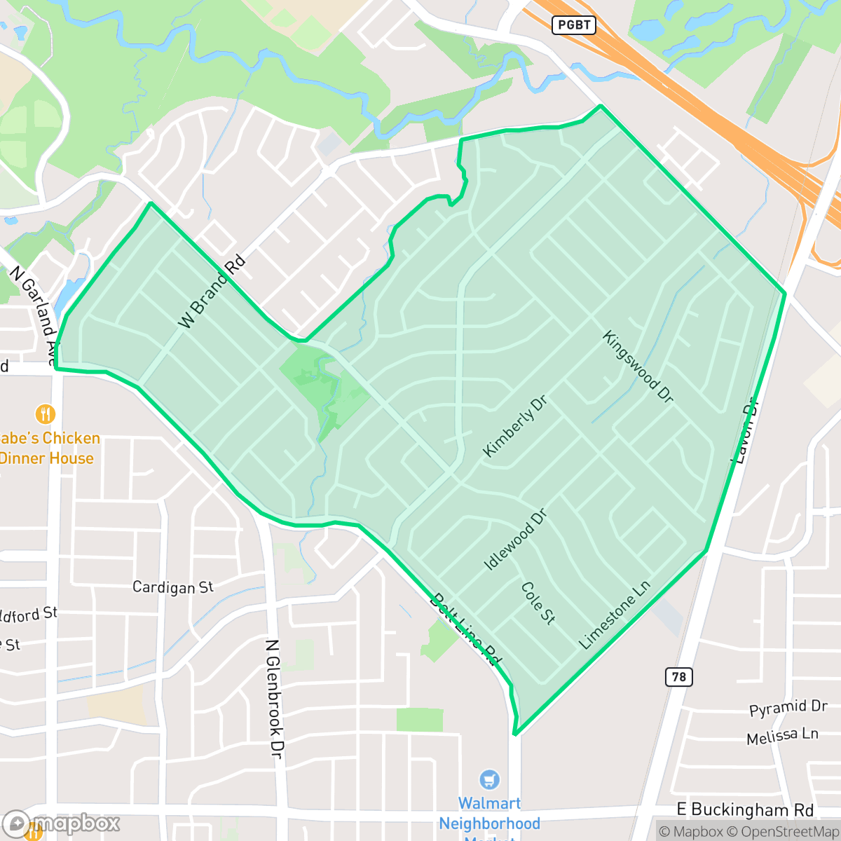 Map showing the location of Coomer Creek, Garland, TX