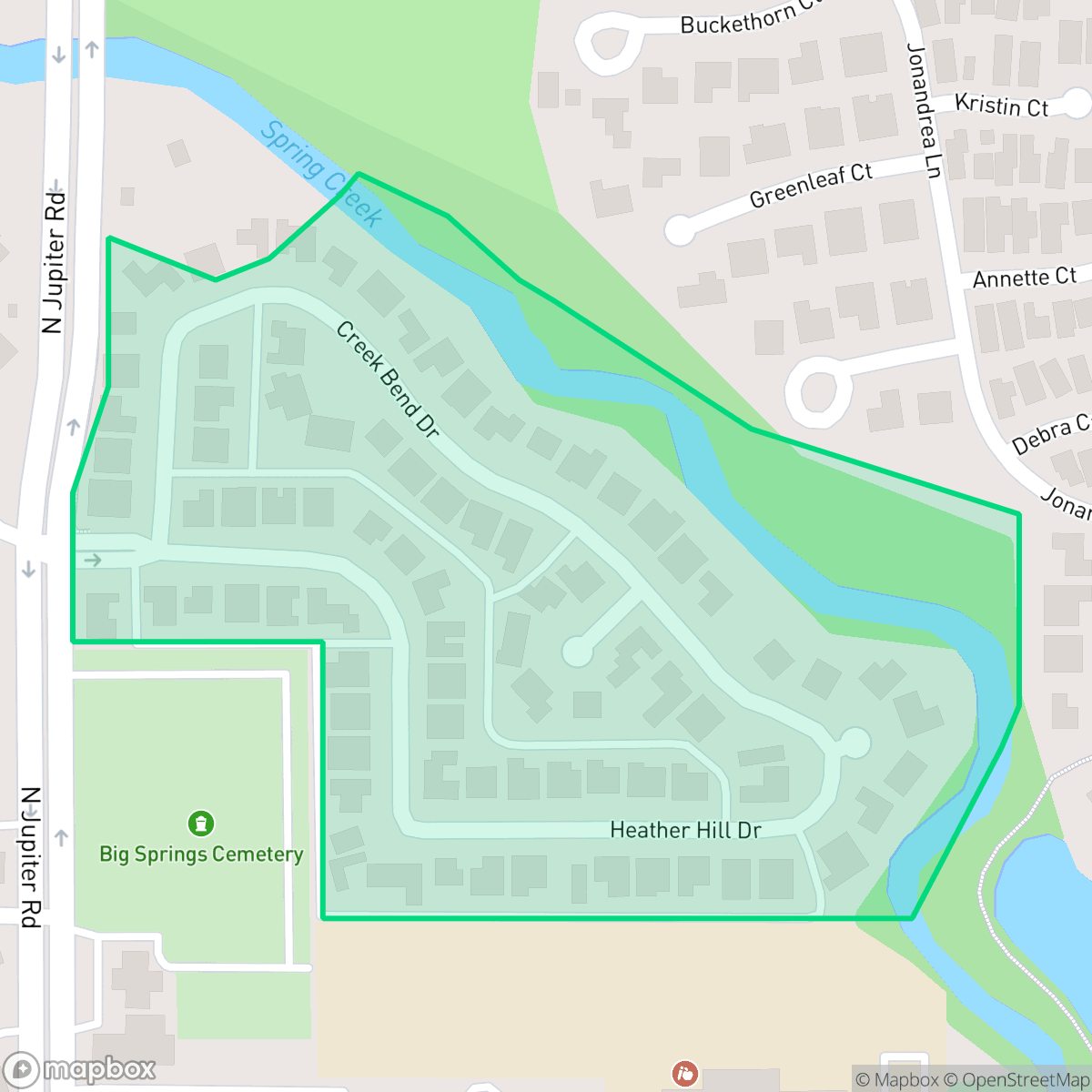 Map showing the location of Creek Bend, Garland, TX