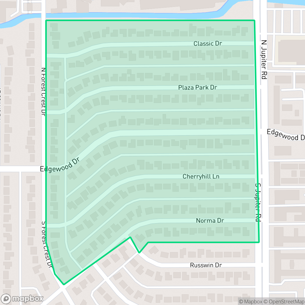 Map showing the location of Forest Crest, Garland, TX