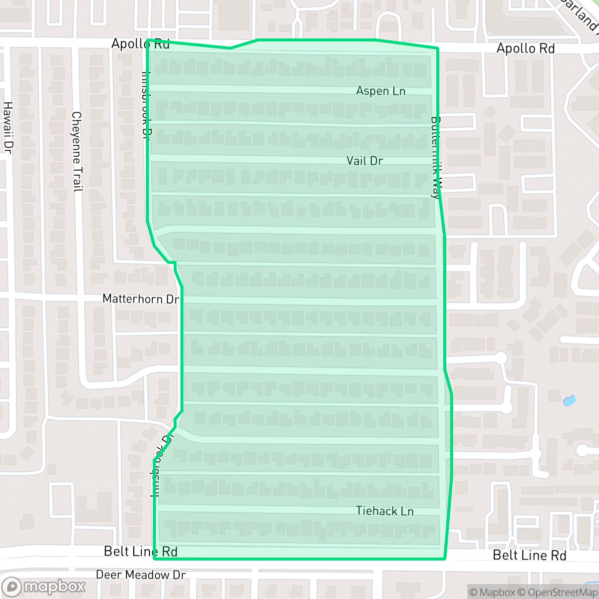 Map showing the location of Holiday Park, Garland, TX