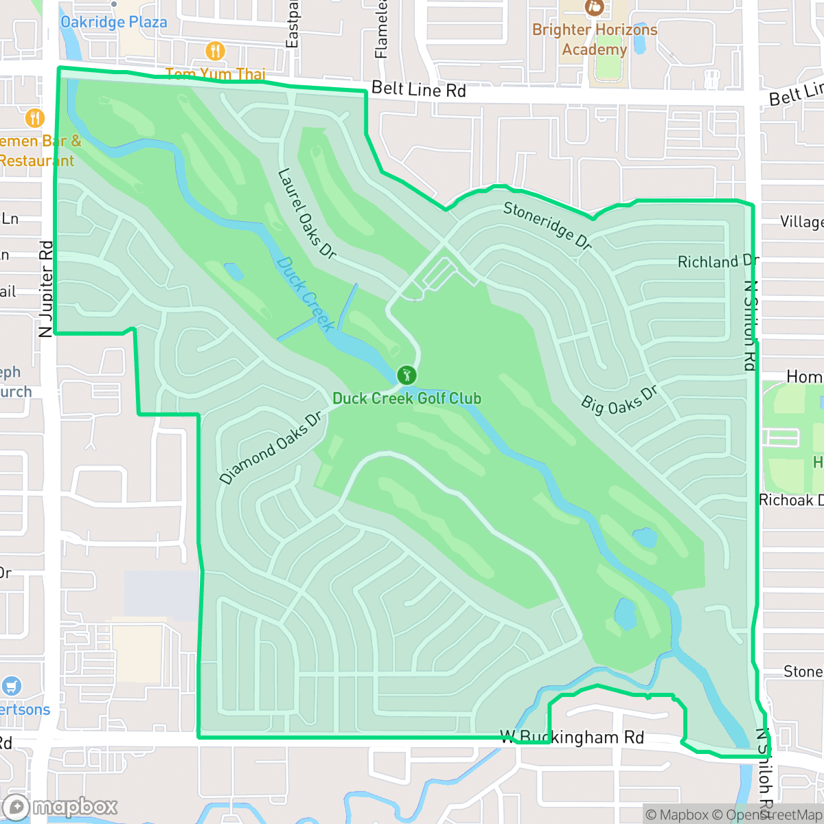 Map showing the location of Oakridge, Garland, TX