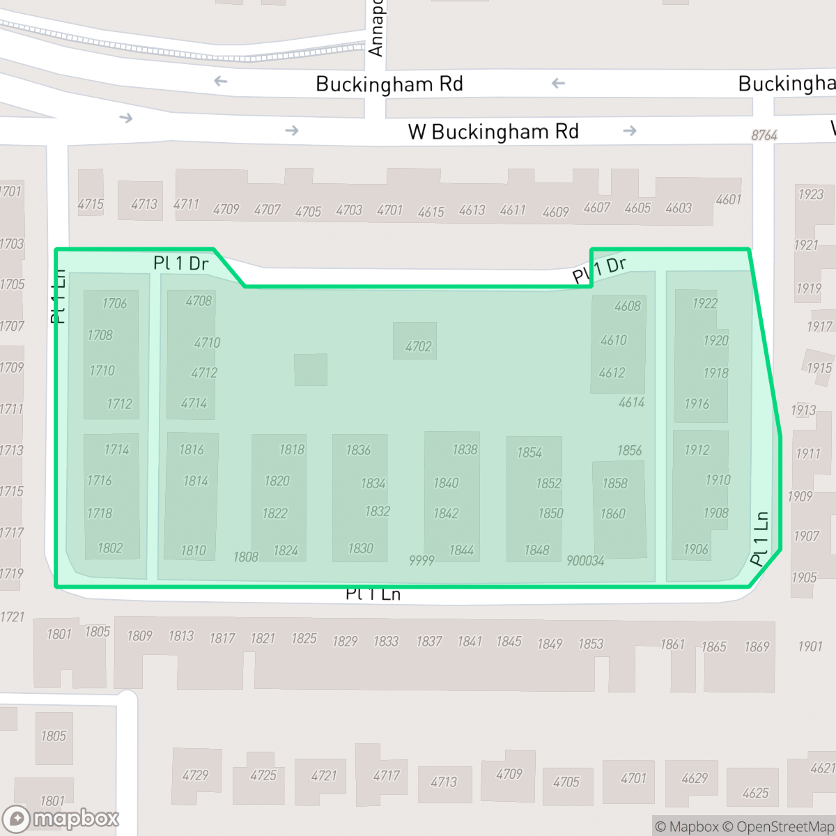 Map showing the location of Place One, Garland, TX