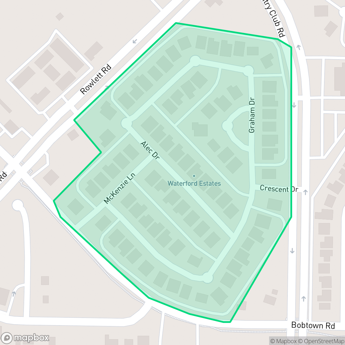Map showing the location of Waterford Estates, Garland, TX