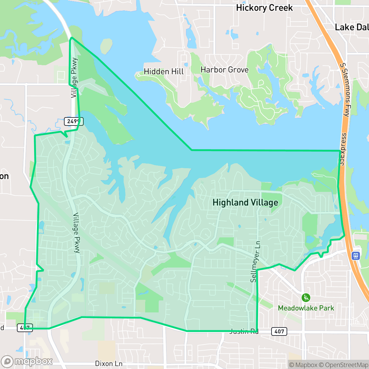Map showing the location of Highland Village, TX — coverage area