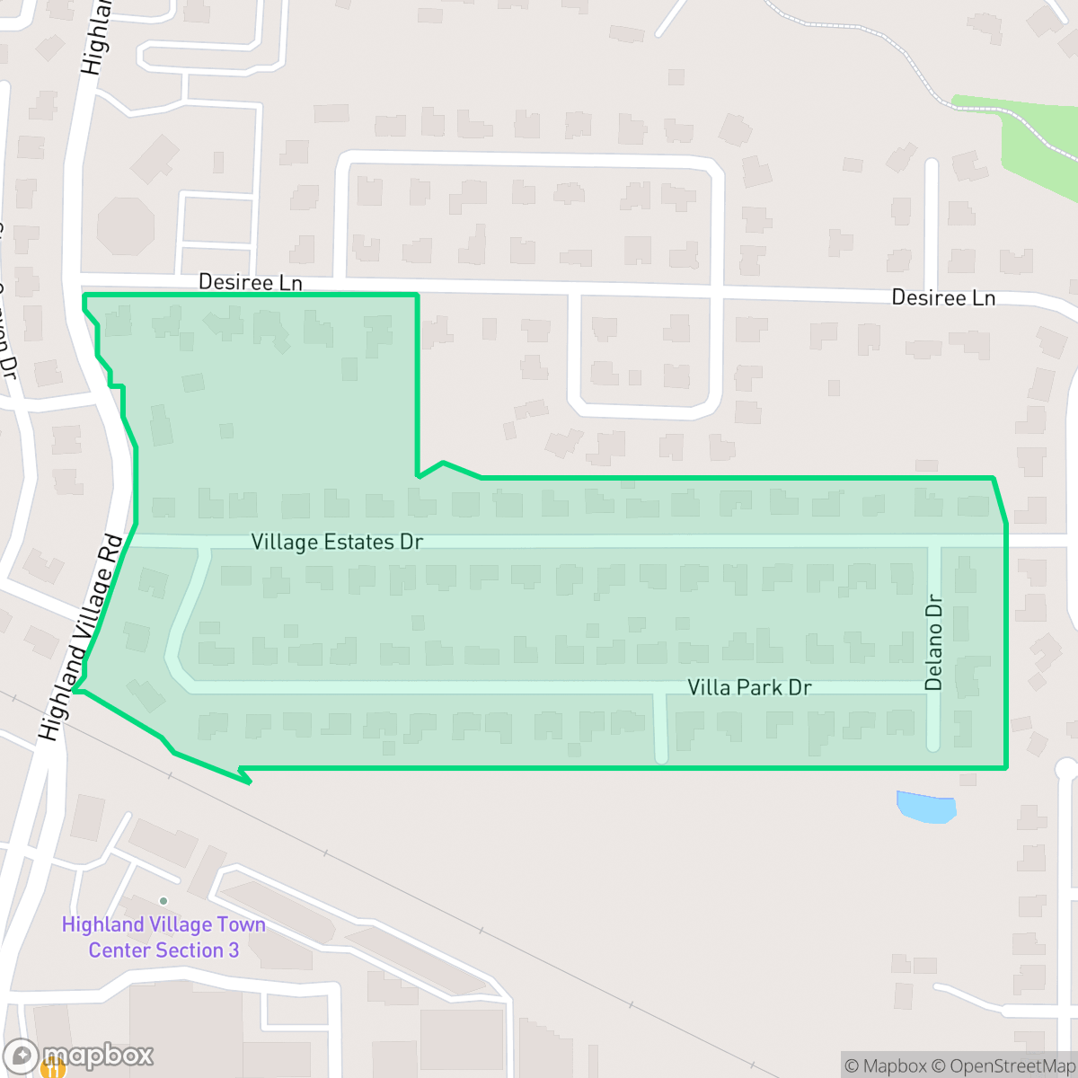 Map showing the location of Village Estates I, Highland Village, TX