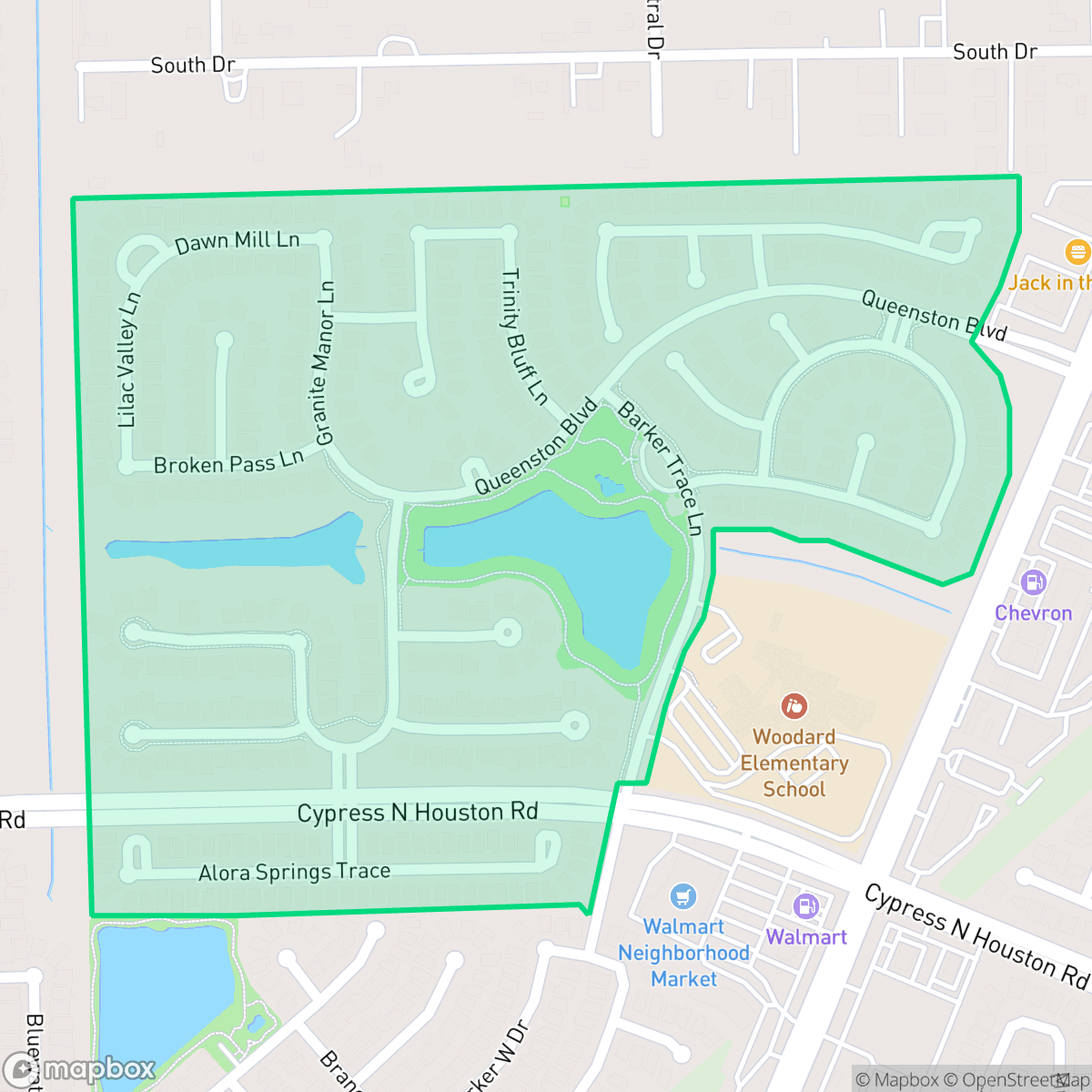 Map showing the location of Alder Trails, Houston, TX