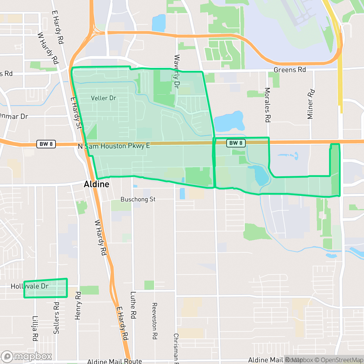 Map showing the location of Aldine North, Houston, TX