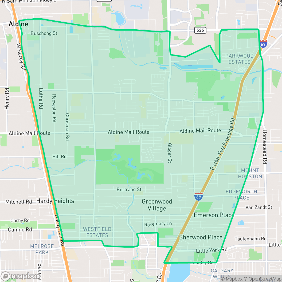 Map showing the location of Aldine, Houston, TX
